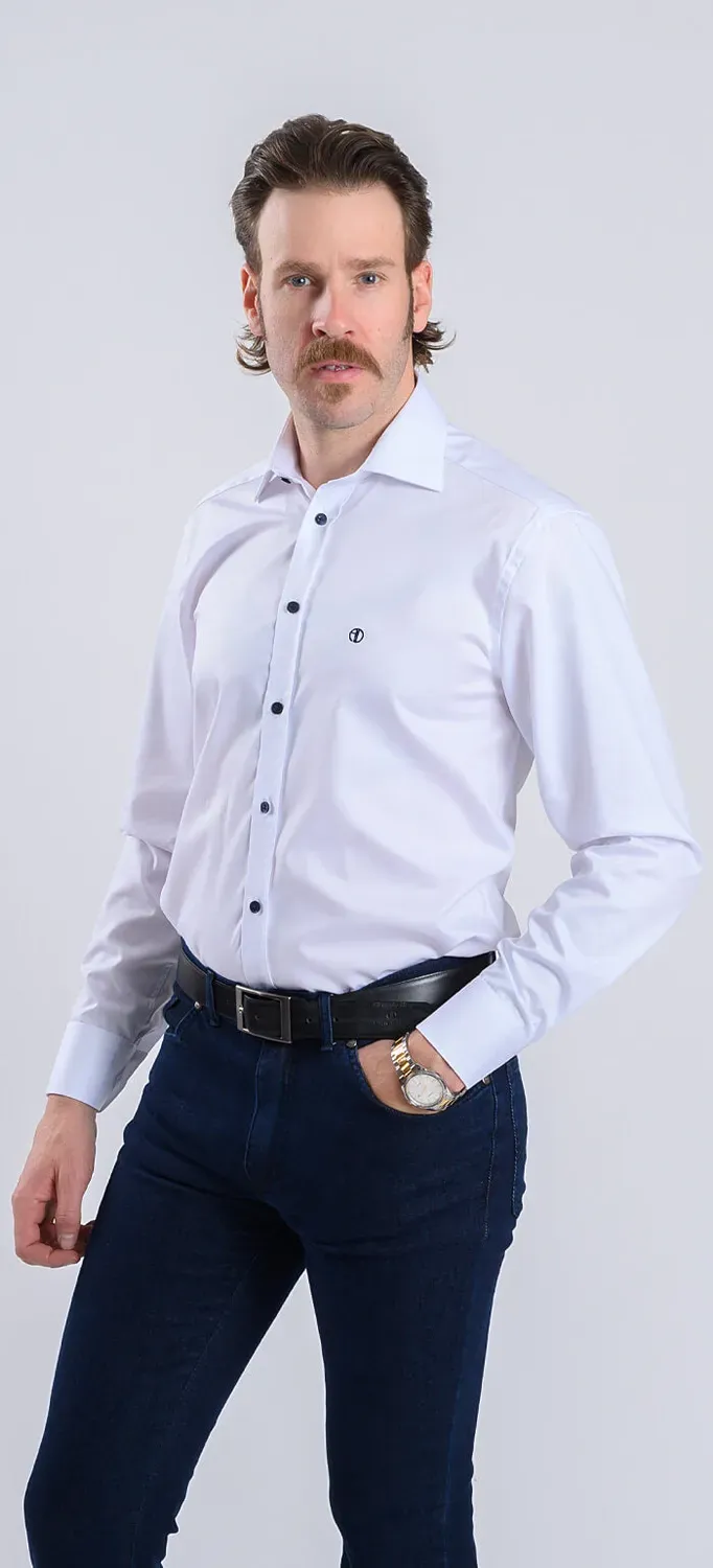 Alain Delon camicia extra slim fit bianca rigata