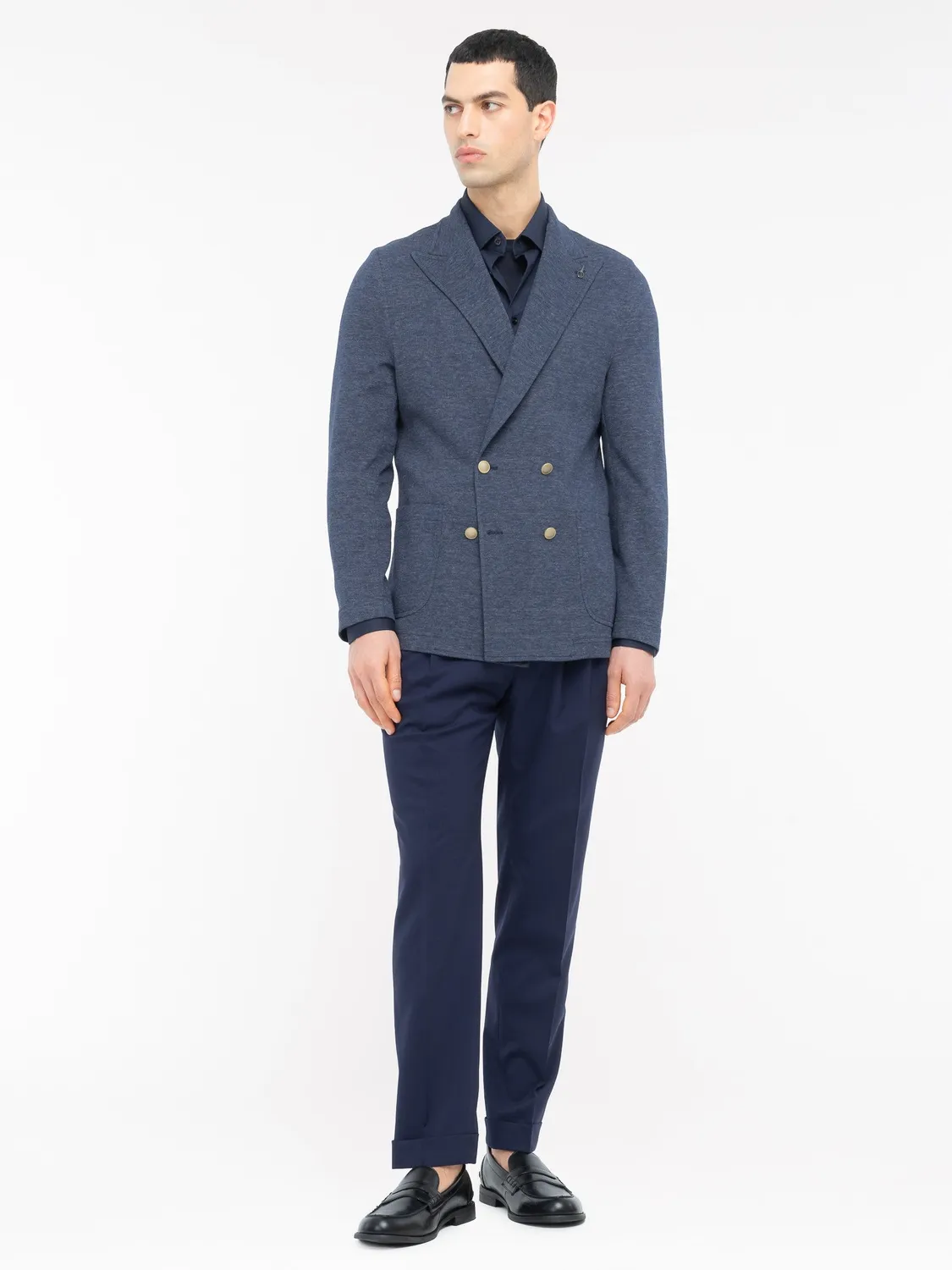 Paoloni Giacca maglia doppiopetto cotone melange blu