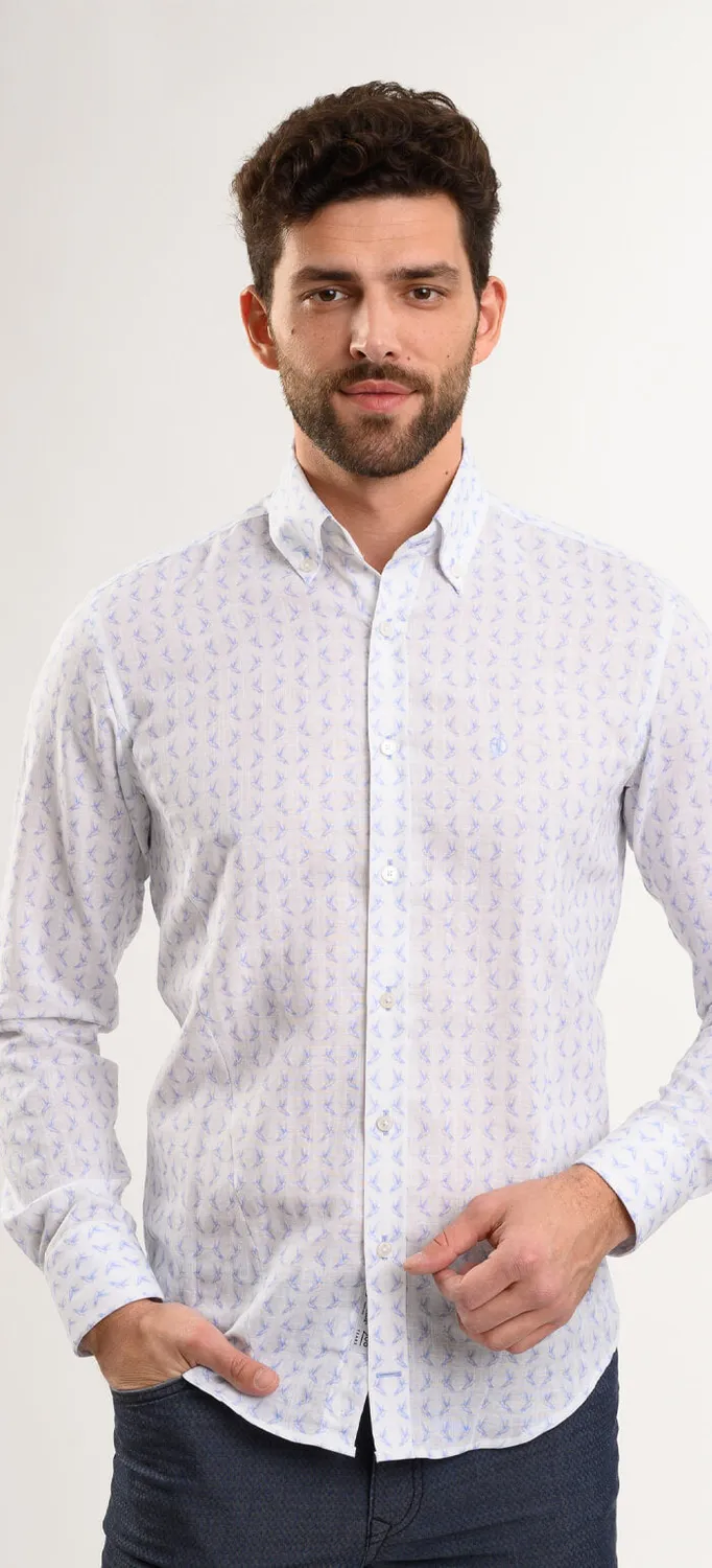 Alain Delon Camicia Bianca Fantasia Lino Extra Slim