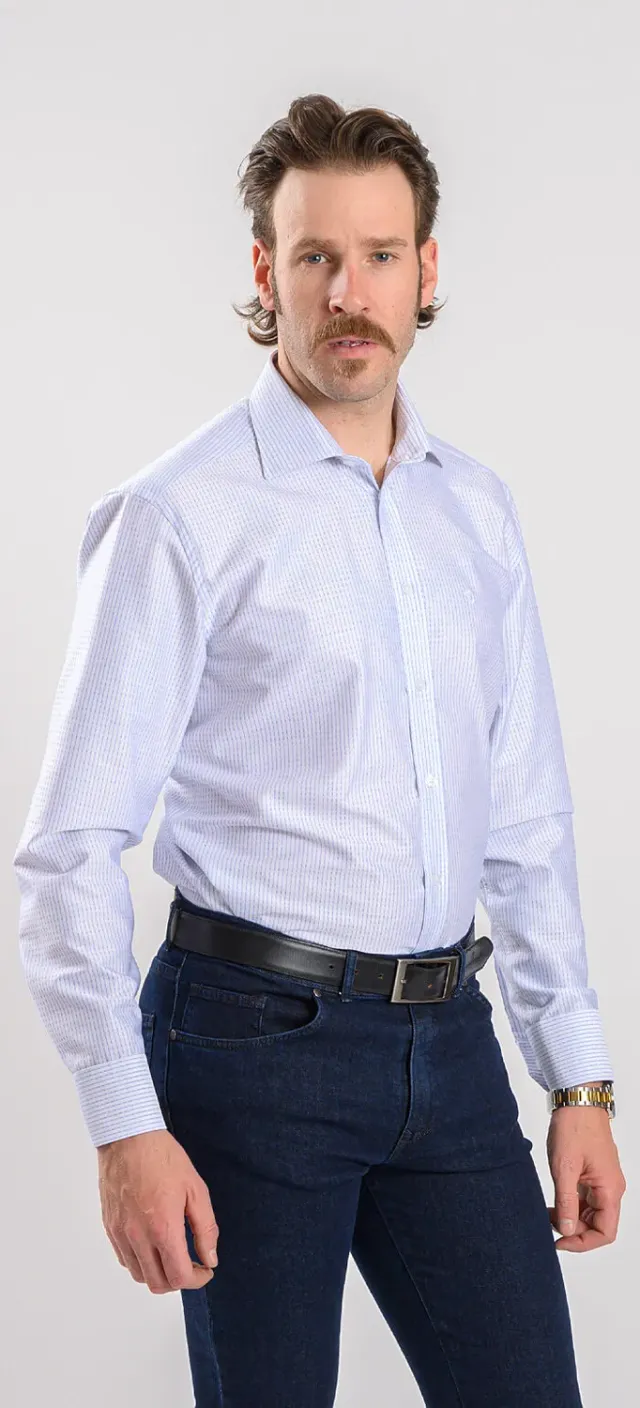 Alain Delon Extra Slim Fit camicia bianca blu a righe 41-43
