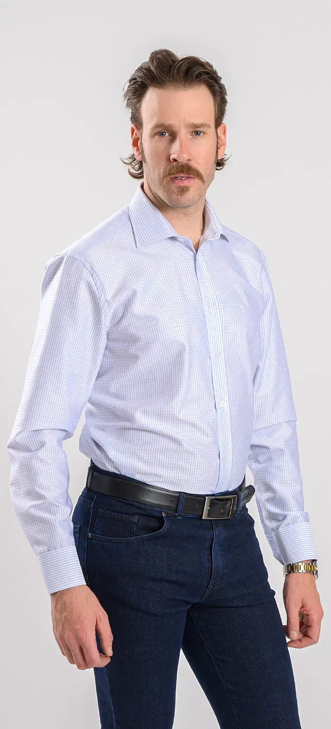 Alain Delon Extra Slim Fit camicia bianca blu a righe 41-43