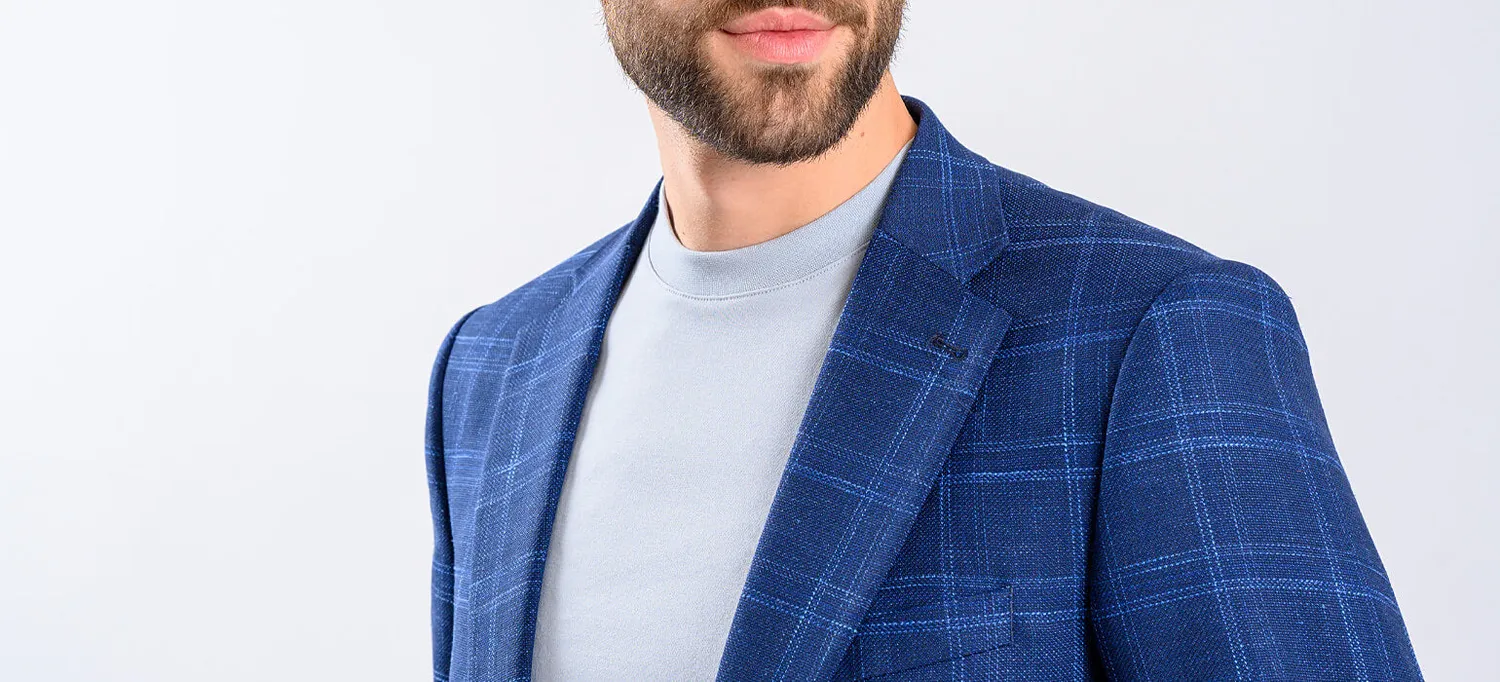 Alain Delon giacca blu a quadri blazer slim fit misto lana
