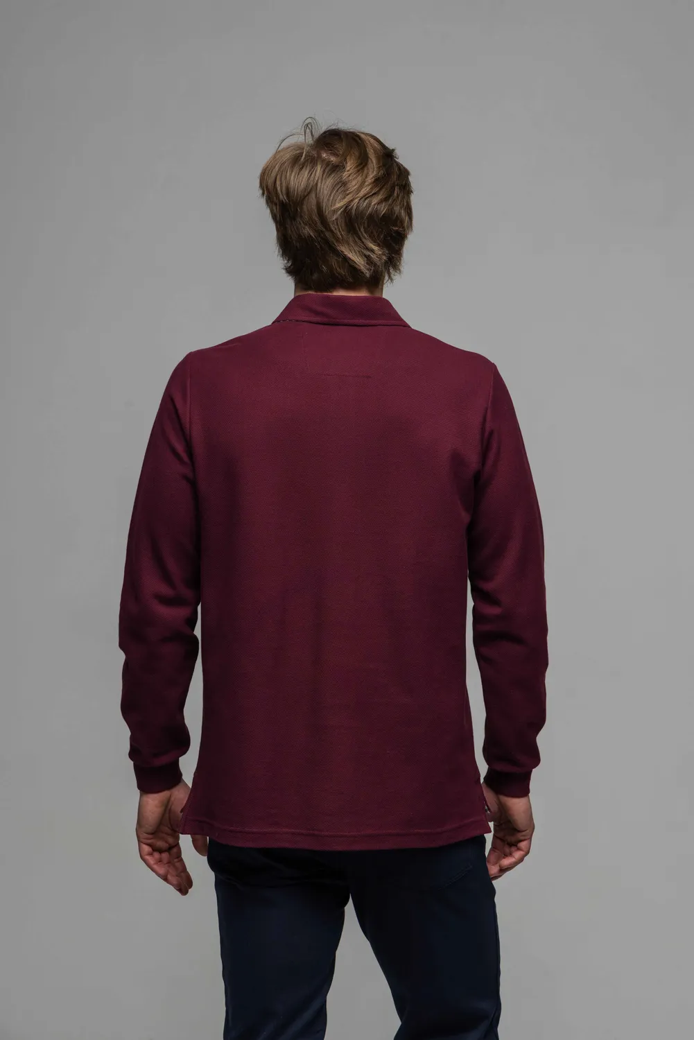 Alain Delon polo manica lunga bordeaux cotone slim