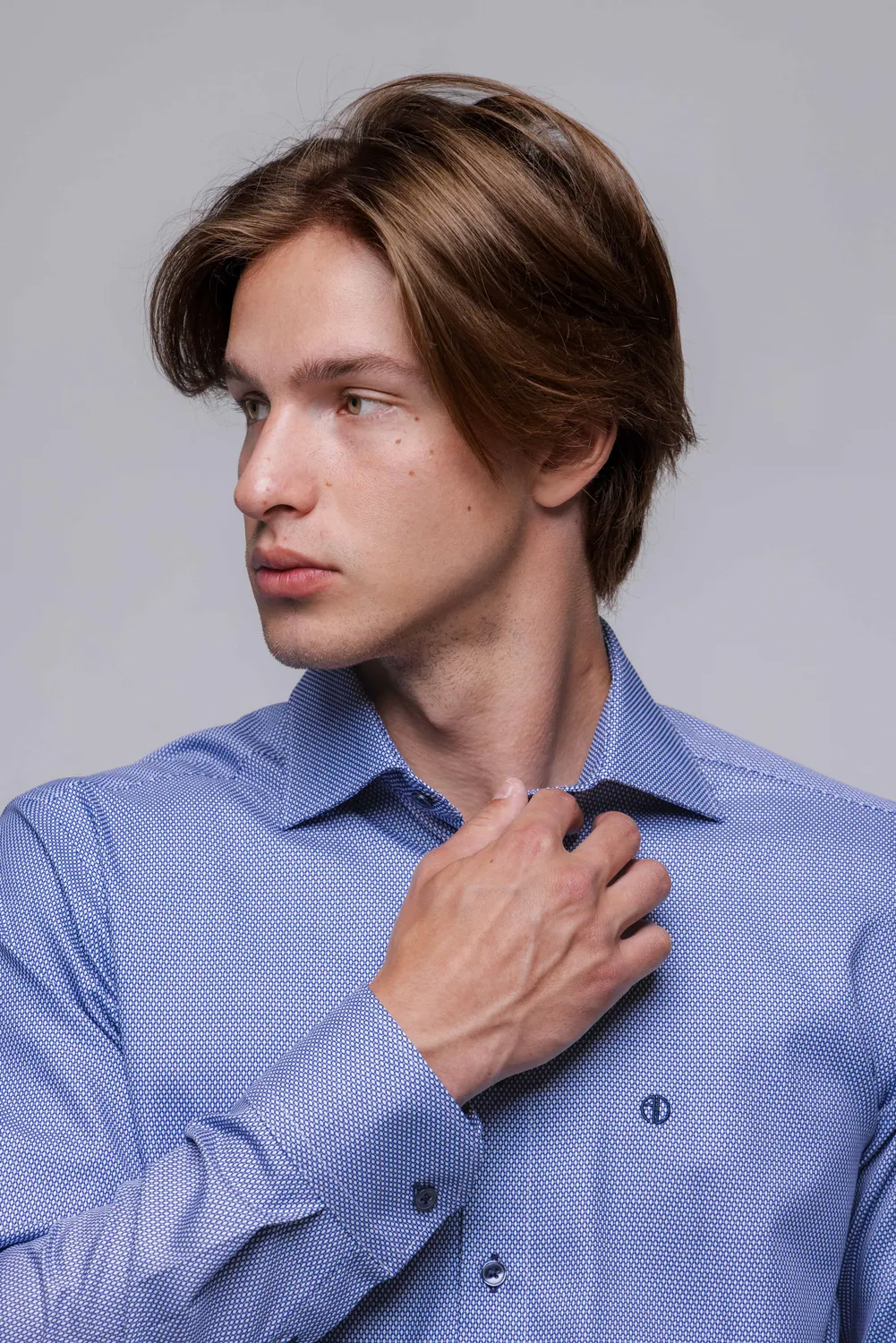 Alain Delon camicia slim fit blu-bianca fantasia cotone