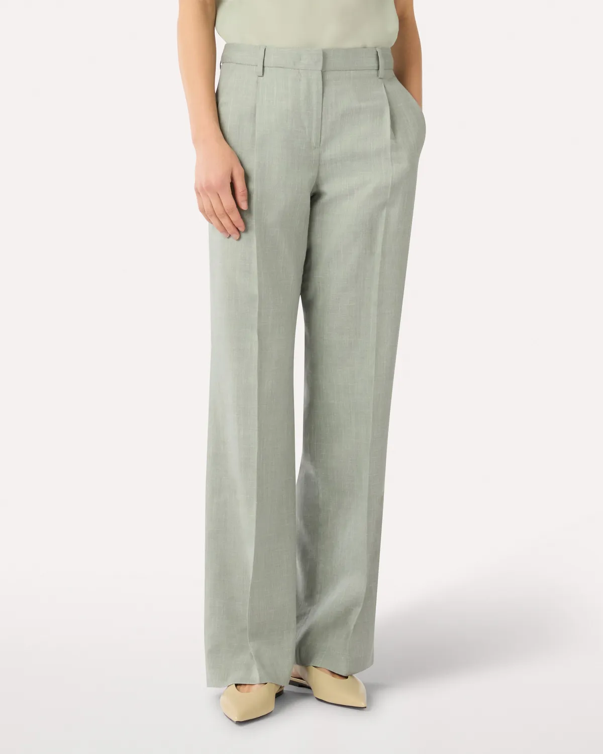 Lardini Pantalone twill lana seta lino verde gamba dritta