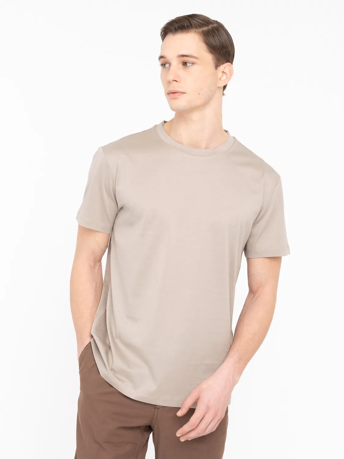 Paoloni T-shirt jersey cotone beige girocollo