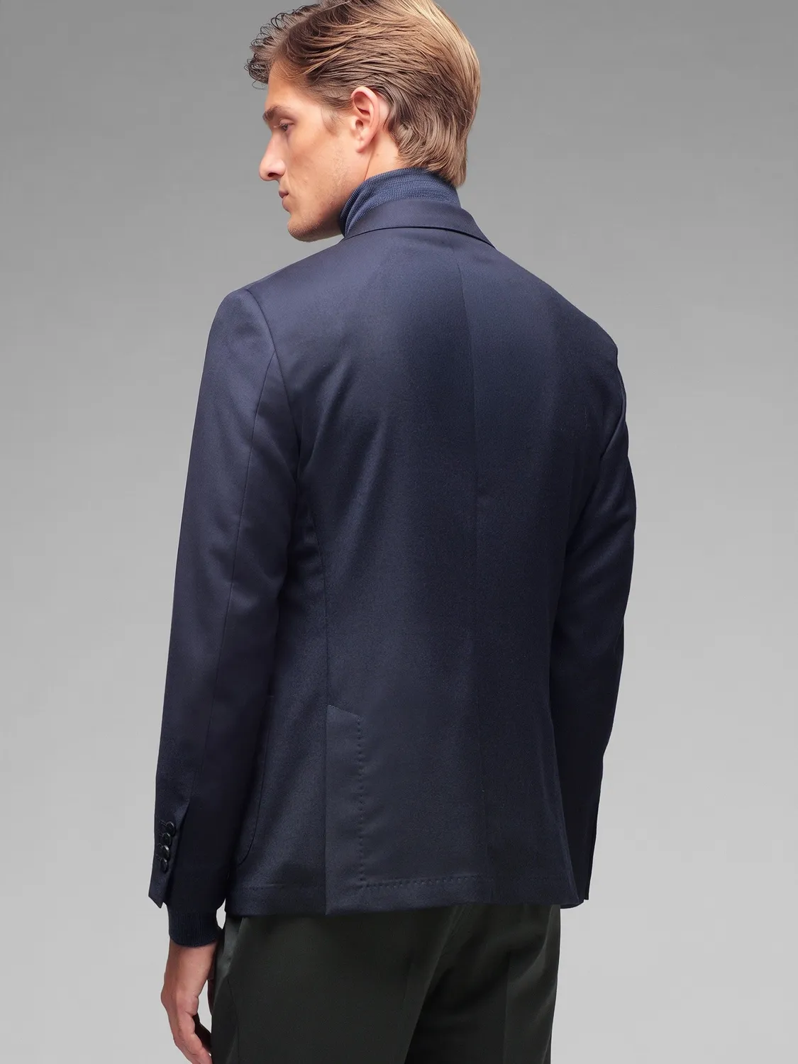 Paoloni giacca doppiopetto flanella lana stretch blu