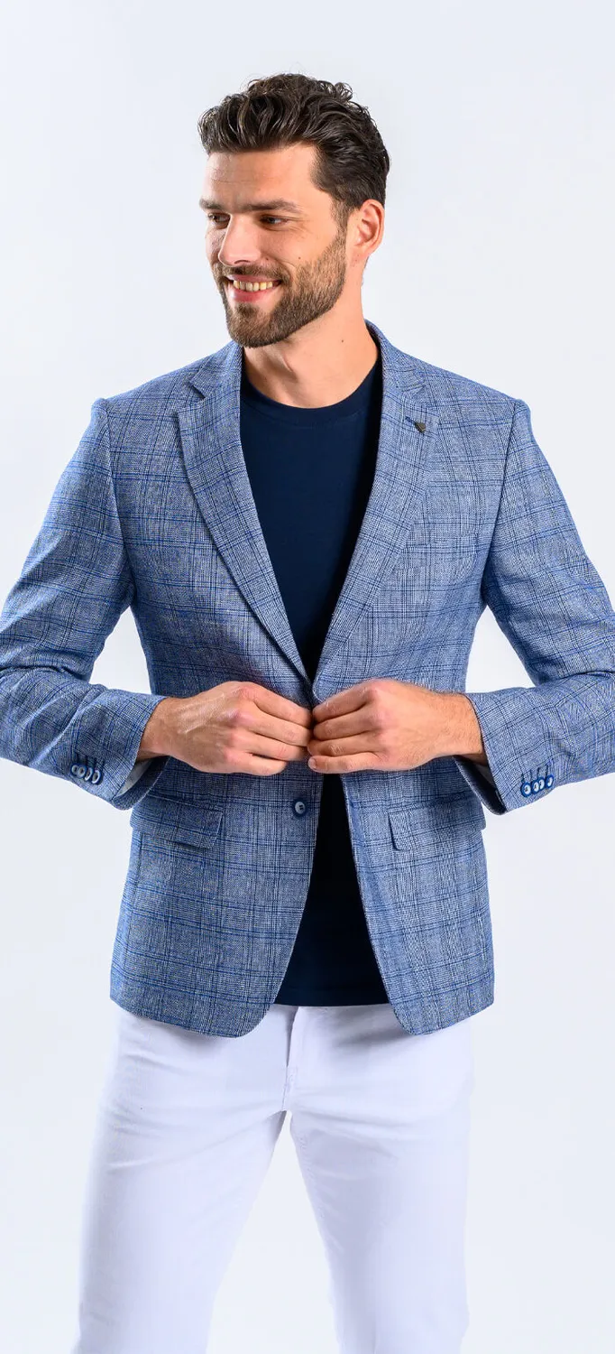 Alain Delon blazer lino a quadri blu taglia 50 estivo