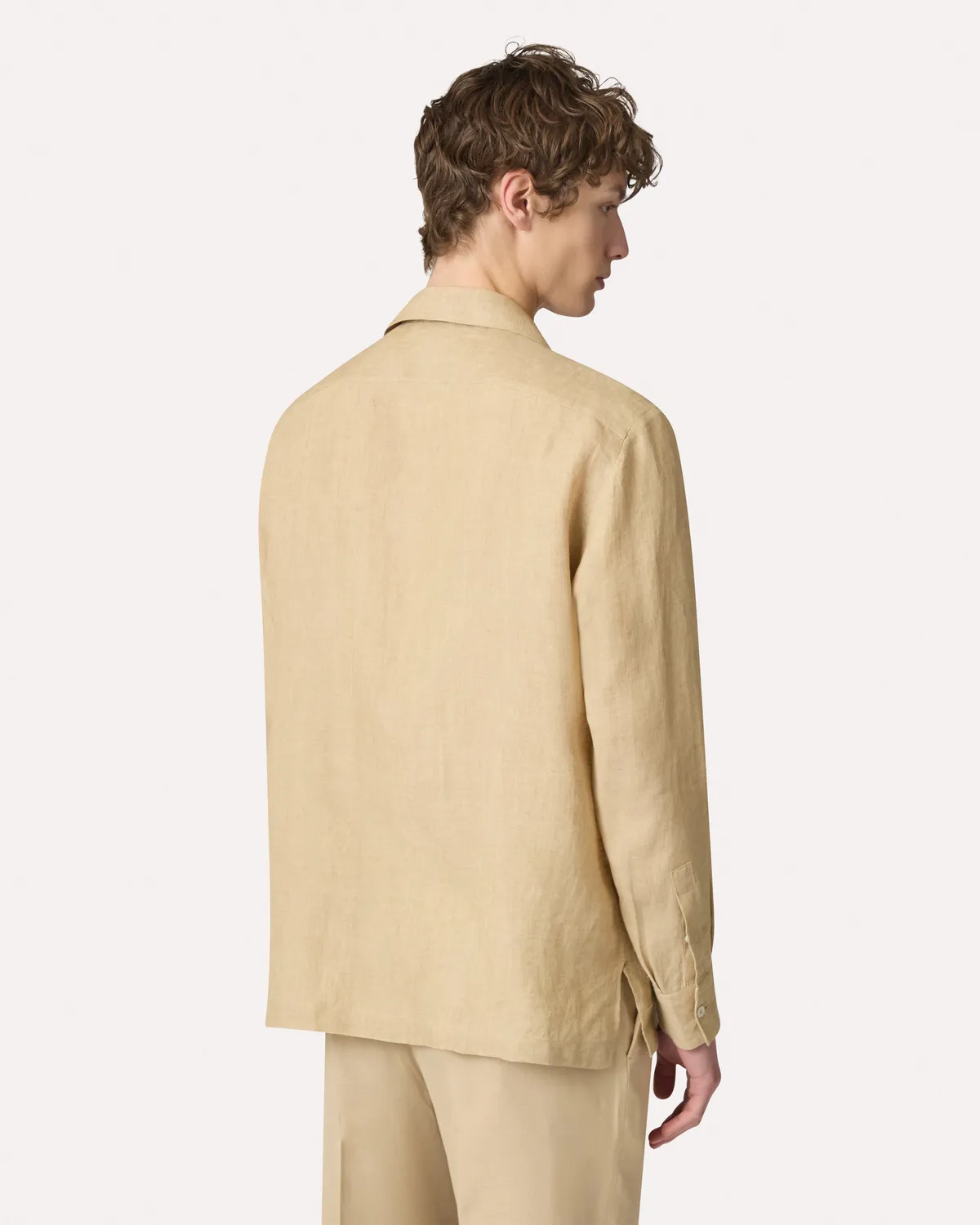 Lardini camicia beige lino collo aperto relax