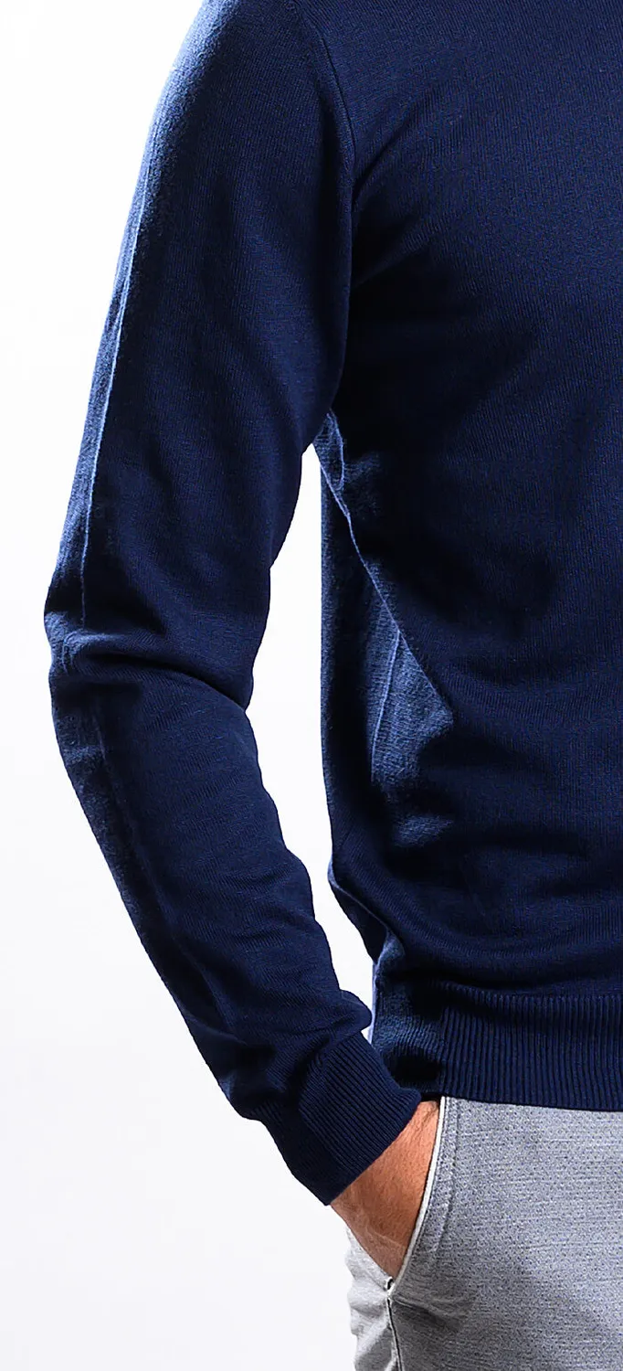 Alain Delon dolcevita blu cotone collo basso elasticizzato
