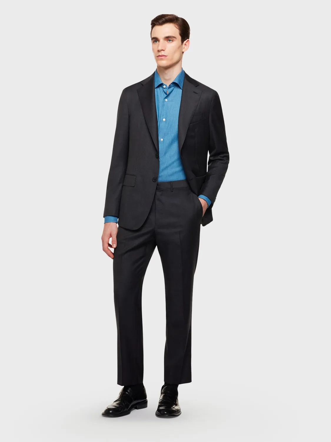Caruso camicia slim twill denim indaco cotone