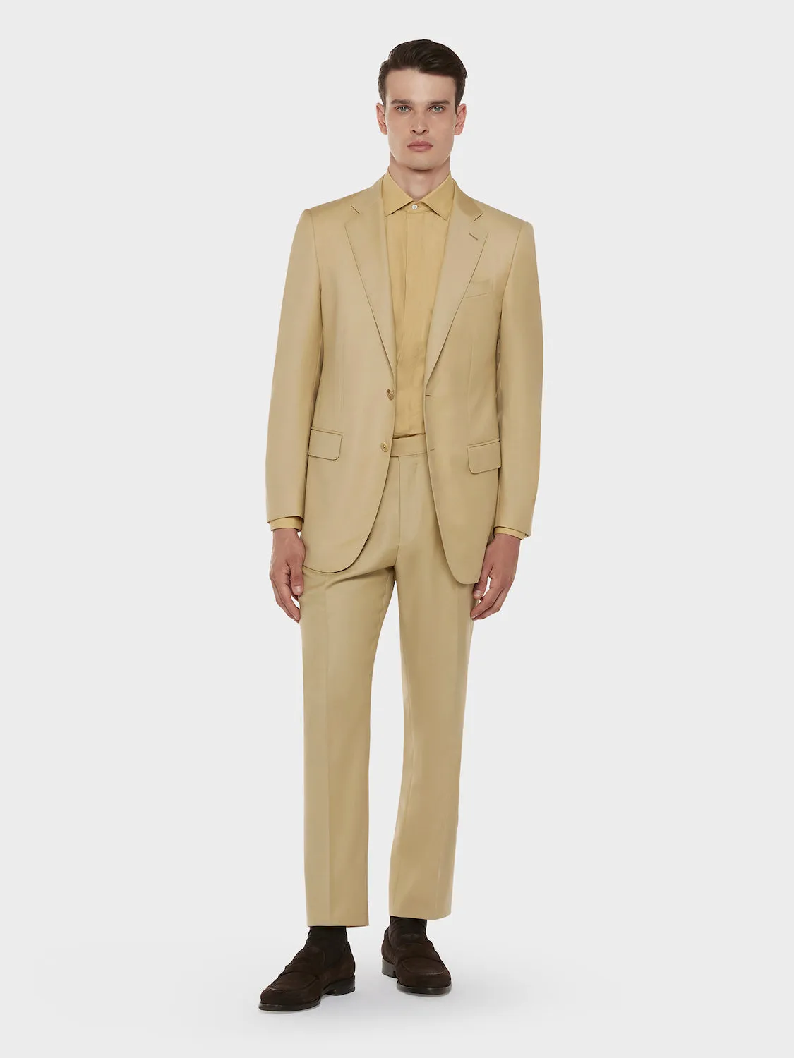 Caruso camicia slim in cotone giallo senape