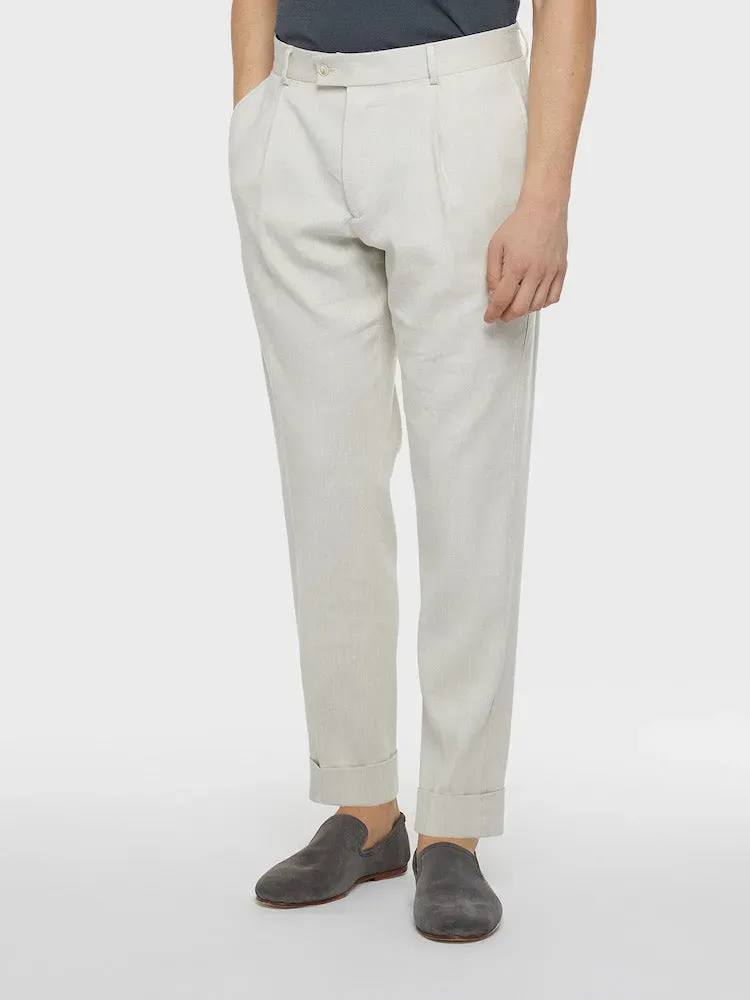 Caruso Norma pantalone carrot bianco lino lana