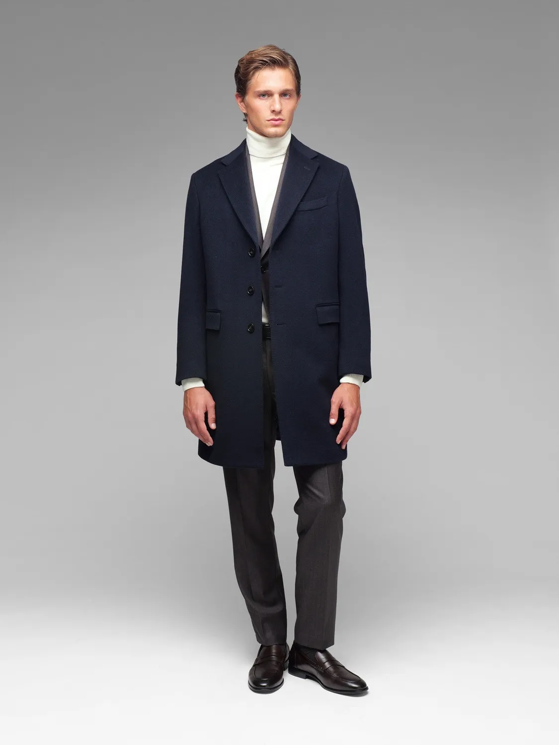 Paoloni Cappotto panno lana cashmere blu