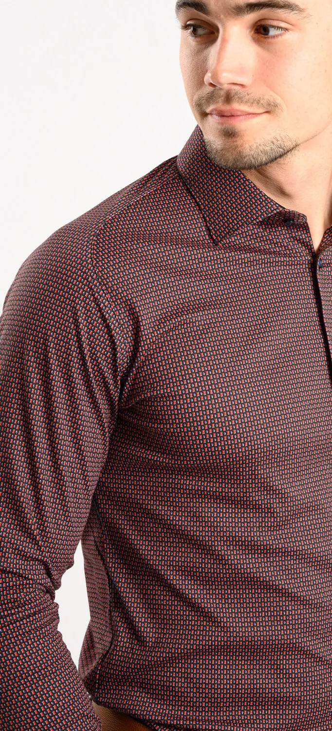 Alain Delon Stretch Extra Slim Fit camicia rossa fantasia