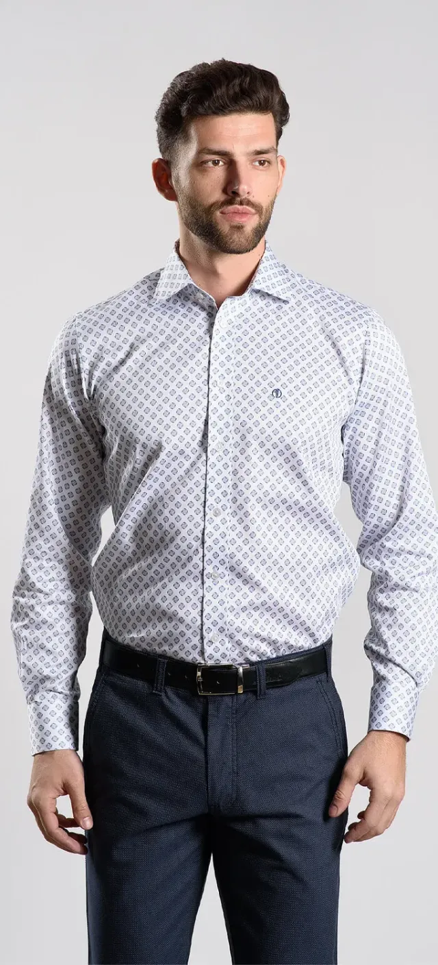 Alain Delon camicia bianca Slim Fit fantasia cotone