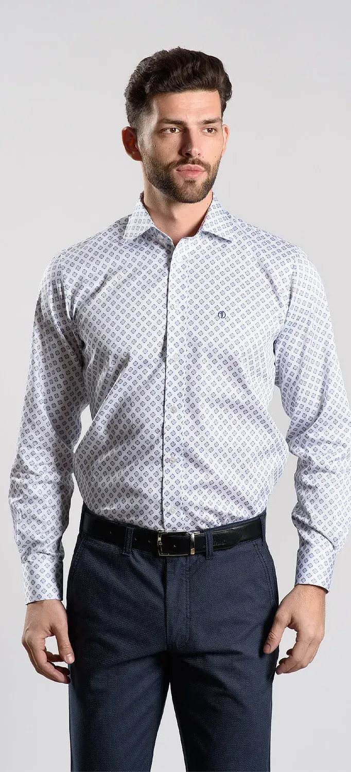 Alain Delon camicia bianca Slim Fit fantasia cotone