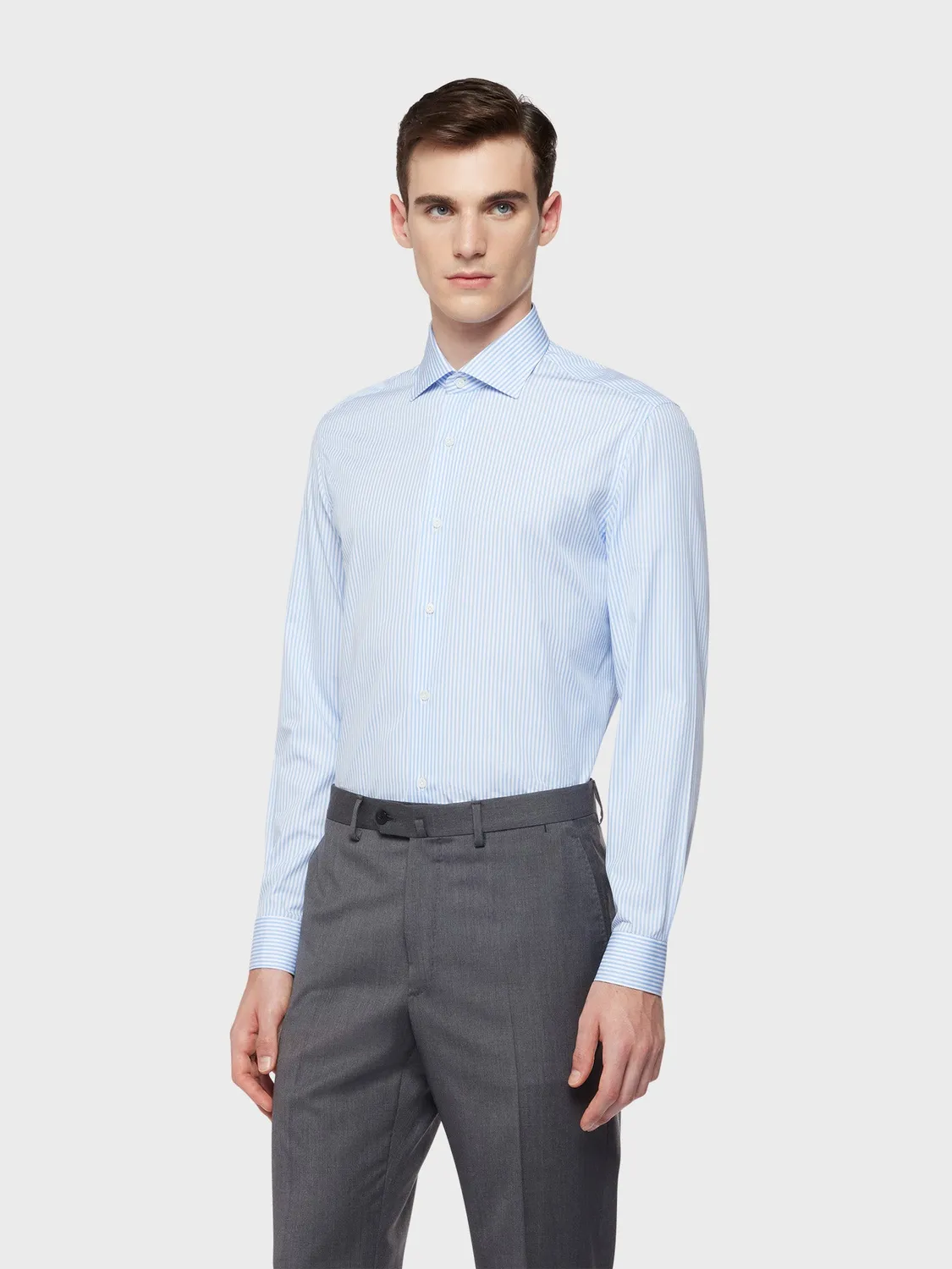 Caruso Butterfly camicia slim cotone azzurra a righe