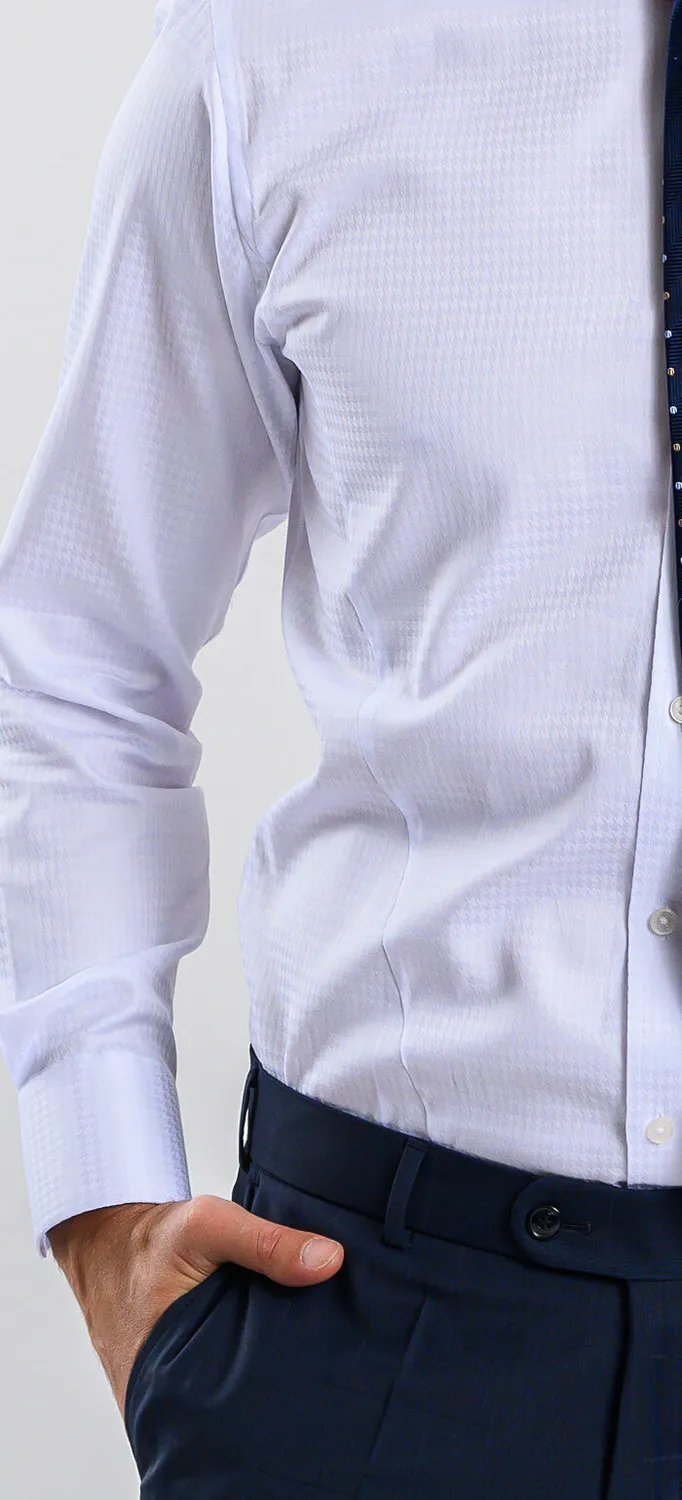 Alain Delon Extra Slim camicia uomo bianca pied-de-poule