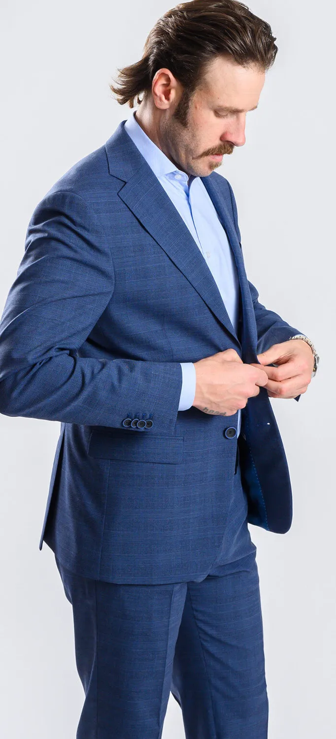 Alain Delon abito slim fit lana blu a quadri