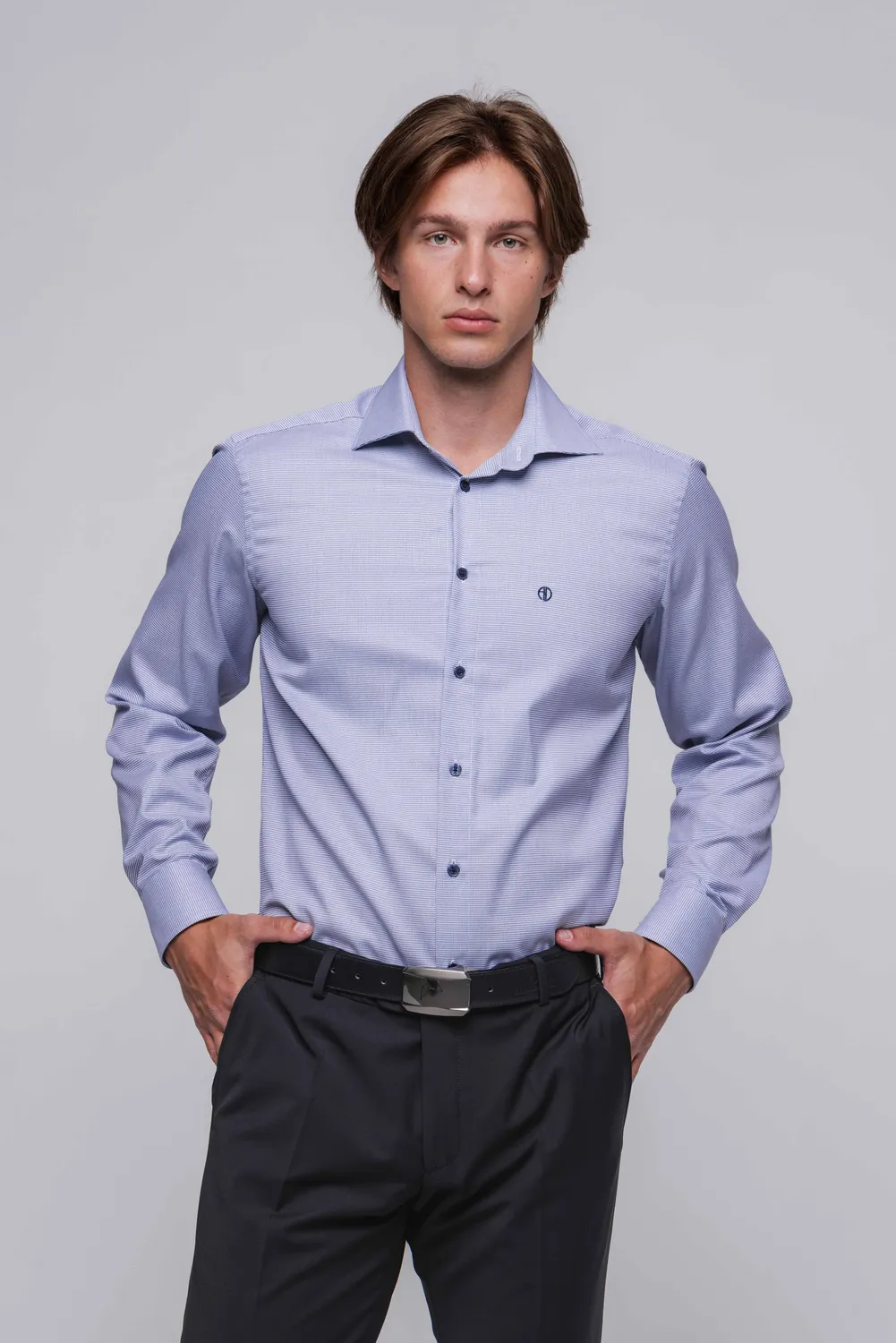 Alain Delon Camicia Classic Blu Bianca Micro Cotone