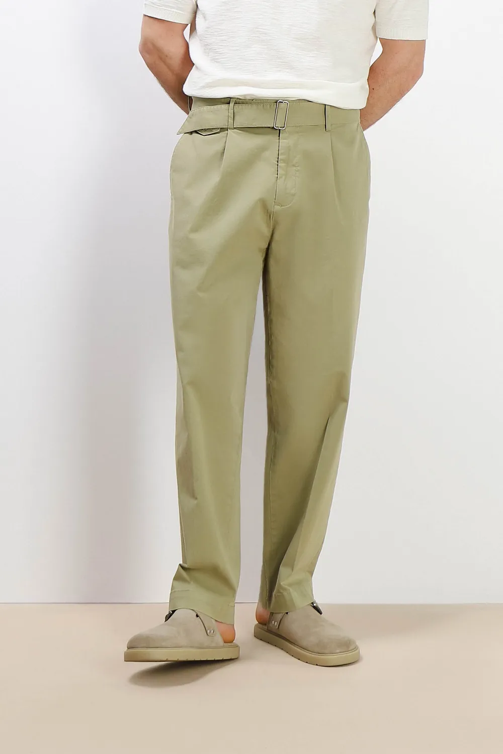 Sonny Bono Chino Doppia Pence Pantalone Kaki con Cinturino