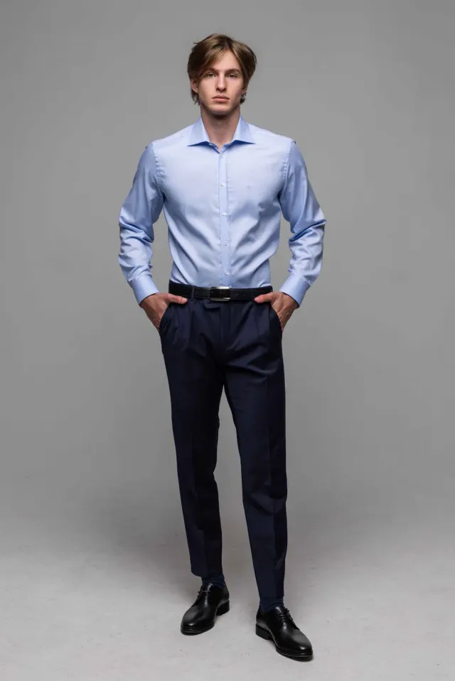 Alain Delon Camicia Blu Extra Slim Fit Jacquard
