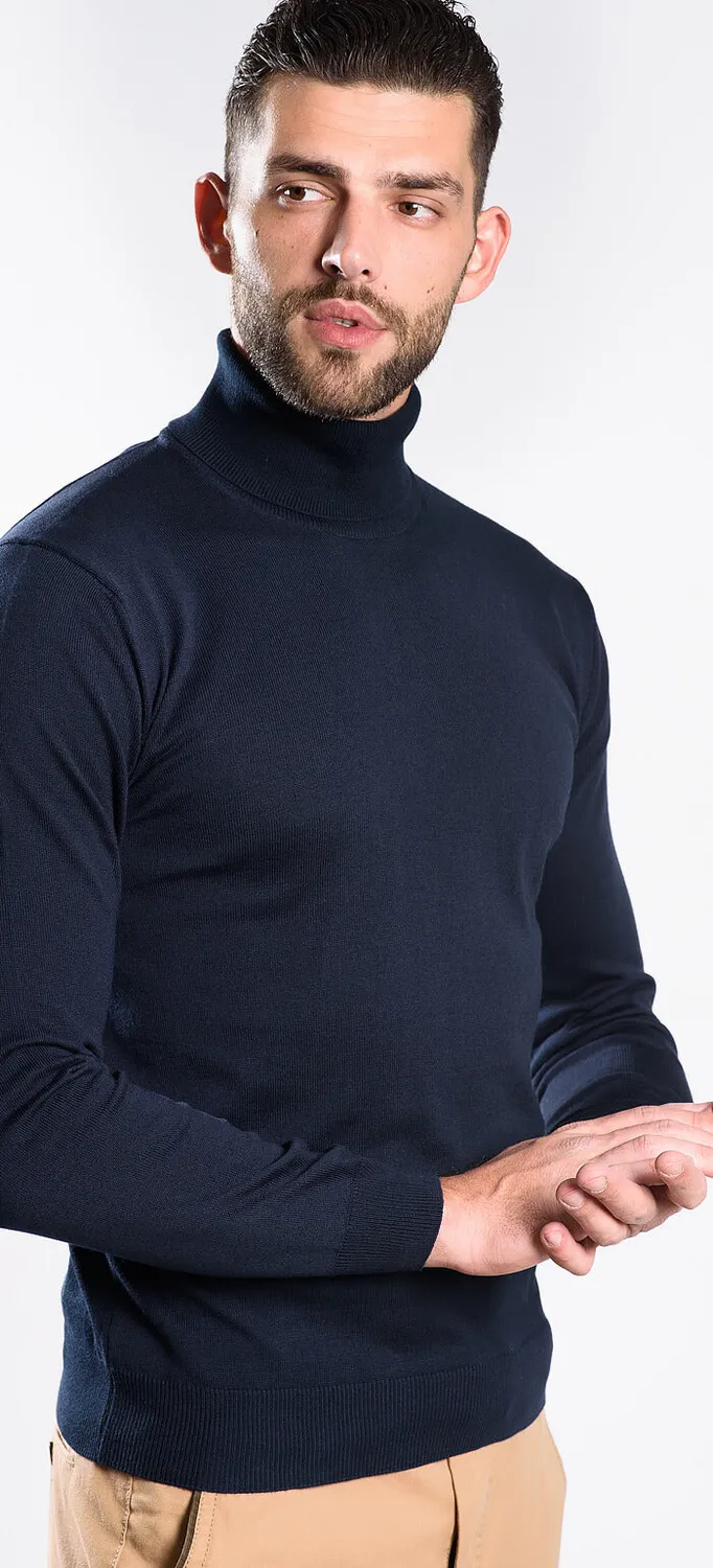 Alain Delon dolcevita blu cotone Slim Fit