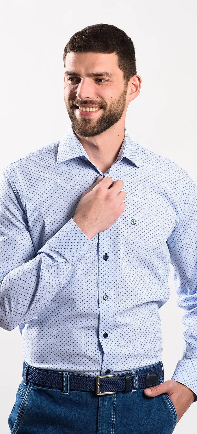 Alain Delon camicia uomo slim fit blu fantasia 41