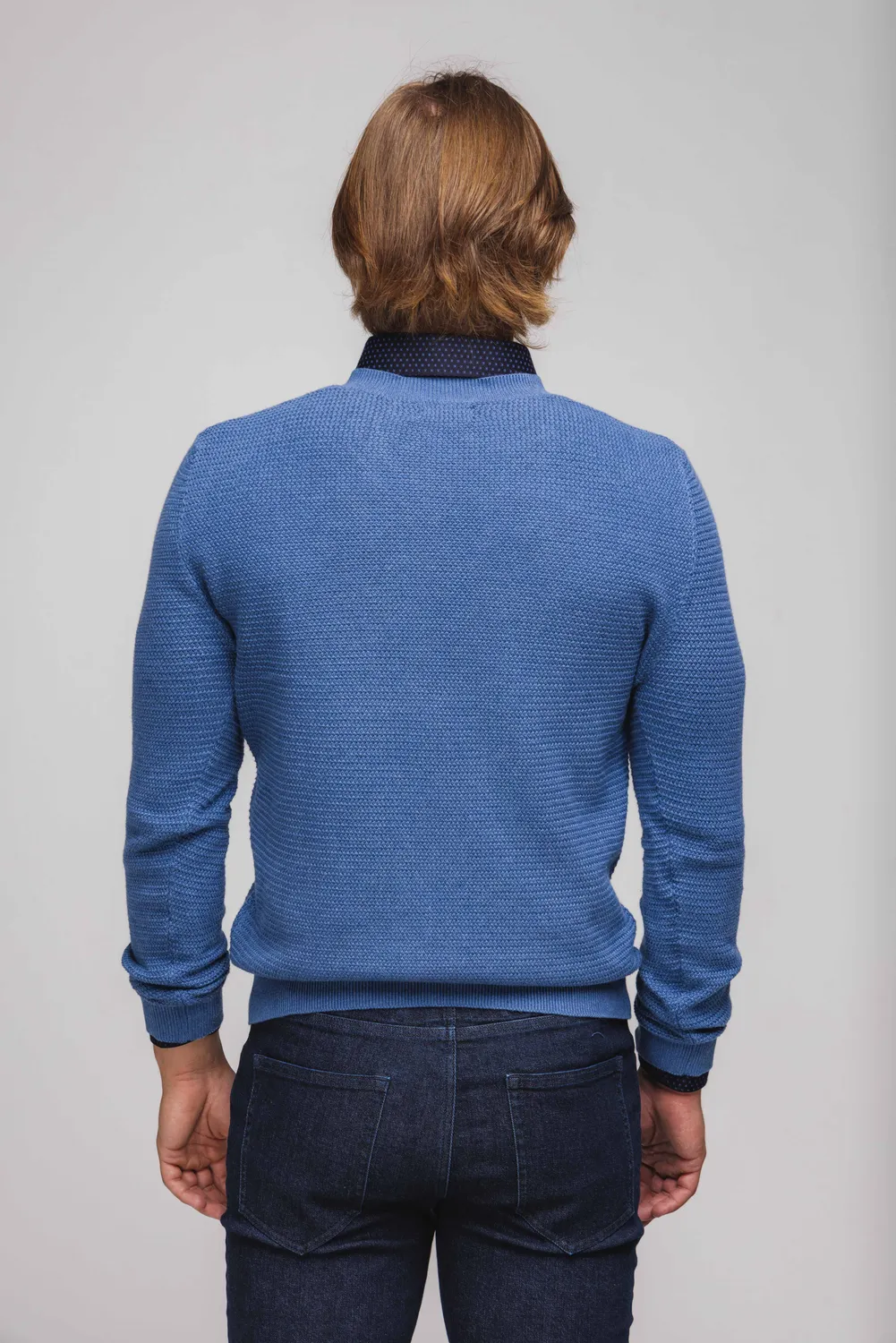 Alain Delon pullover blu scollo V cotone maglieria