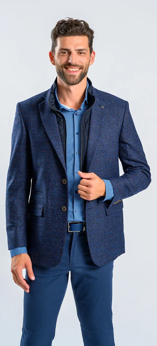 Alain Delon blazer blu spruzzato lana seta fodera zip