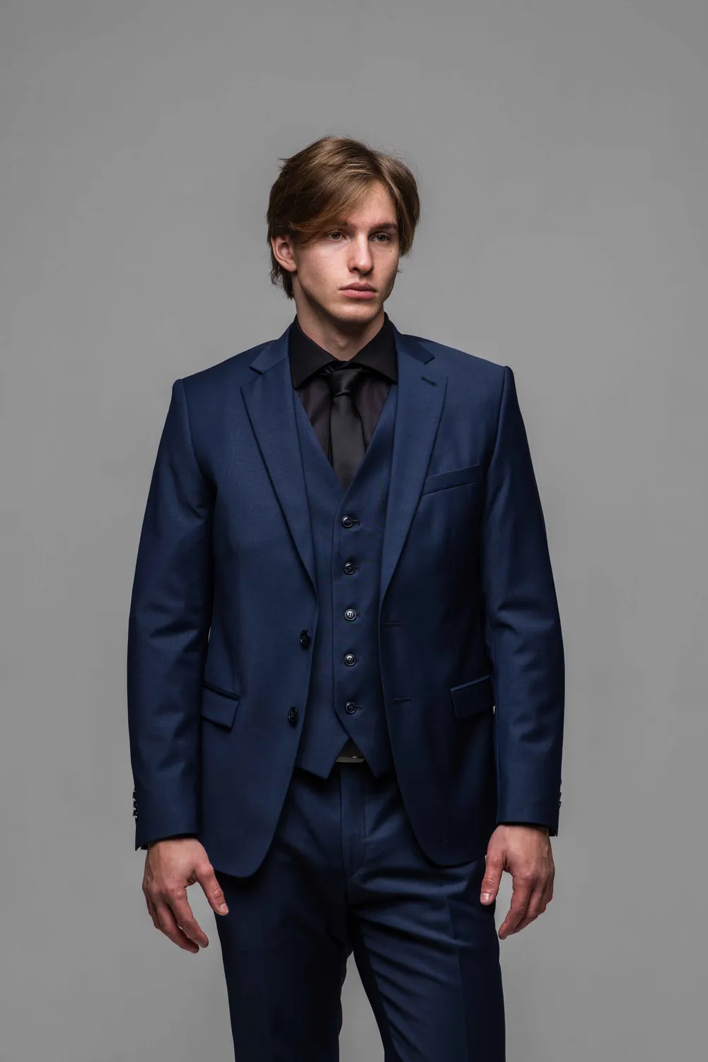 Alain Delon abito uomo slim fit blu nero con gilet