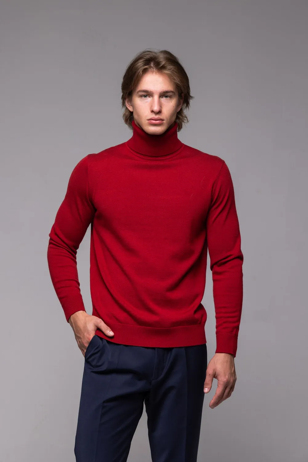 Alain Delon Dolcevita Maglia Bordeaux Slim Fit