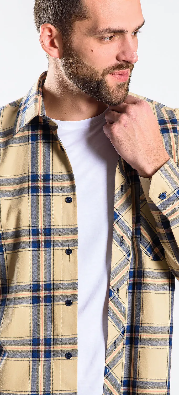 Alain Delon camicia flanella slim a quadri cotone
