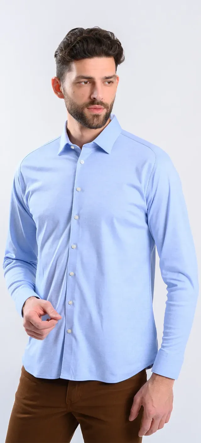Alain Delon camicia azzurra extra slim fit elasticizzata
