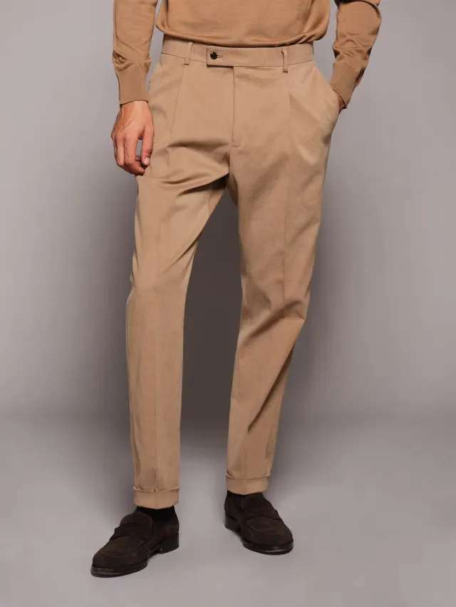 Caruso Pantalone carrot-fit gabardina cotone beige
