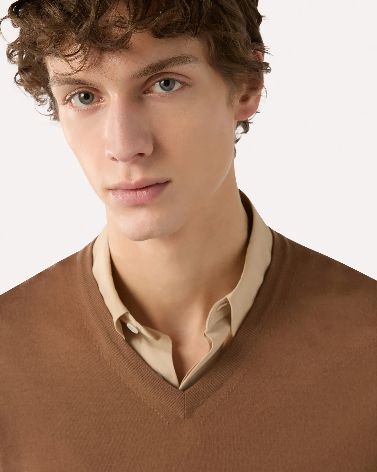 Lardini Maglia scollo V lana seta cashmere marrone finezza 18