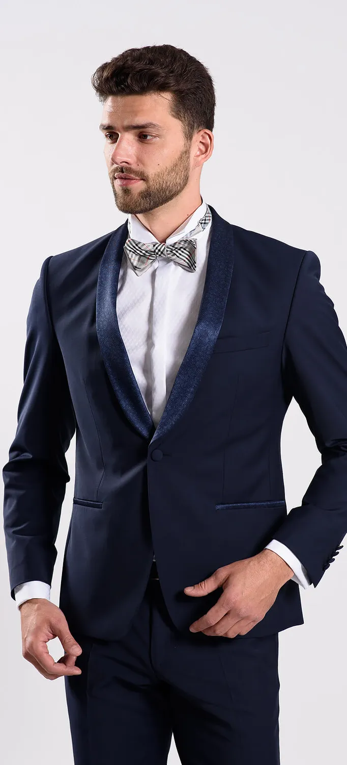 Alain Delon giacca blu matrimonio slim fit lana