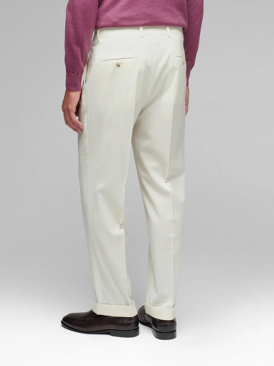 Paoloni Pantalone doppia pinces flanella lana bianco