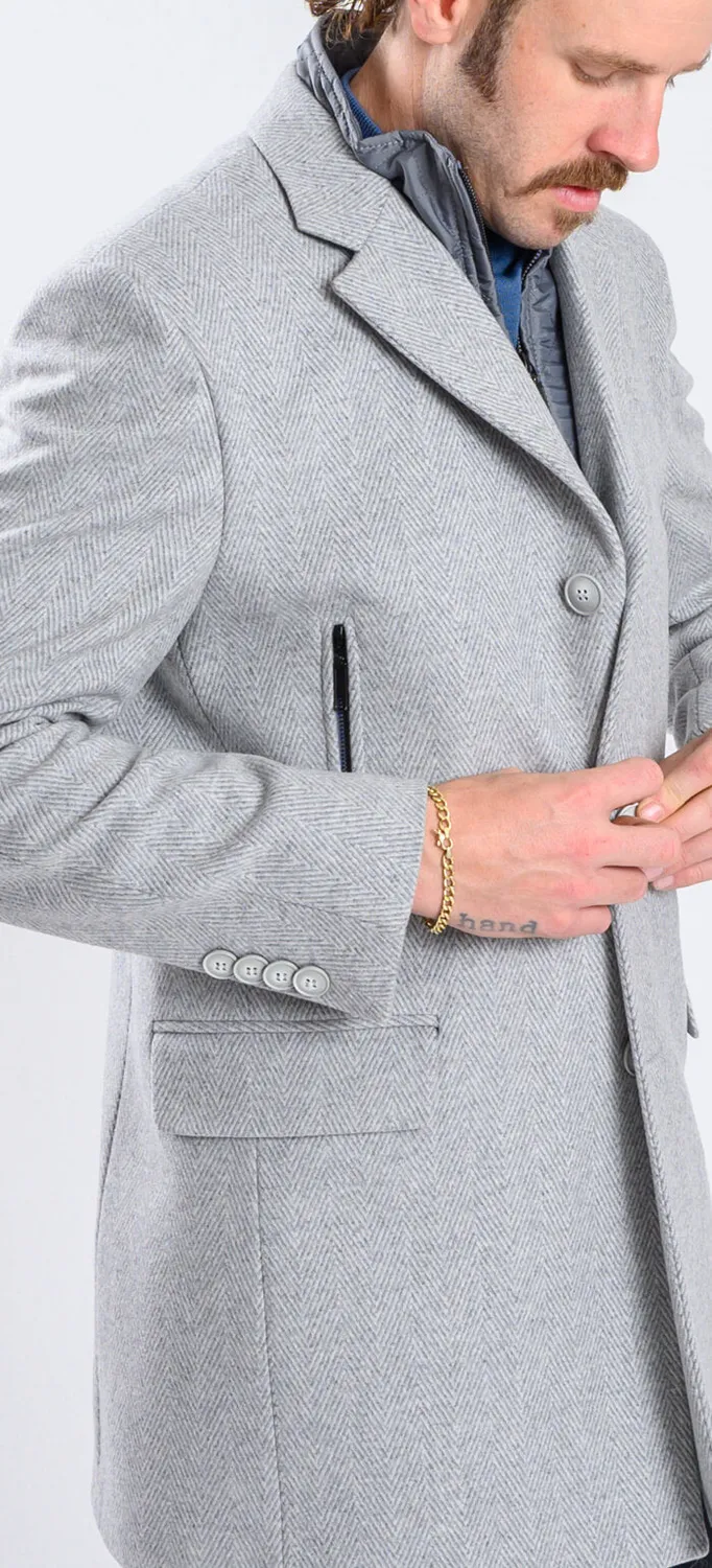 Alain Delon cappotto lana grigio spigato slim