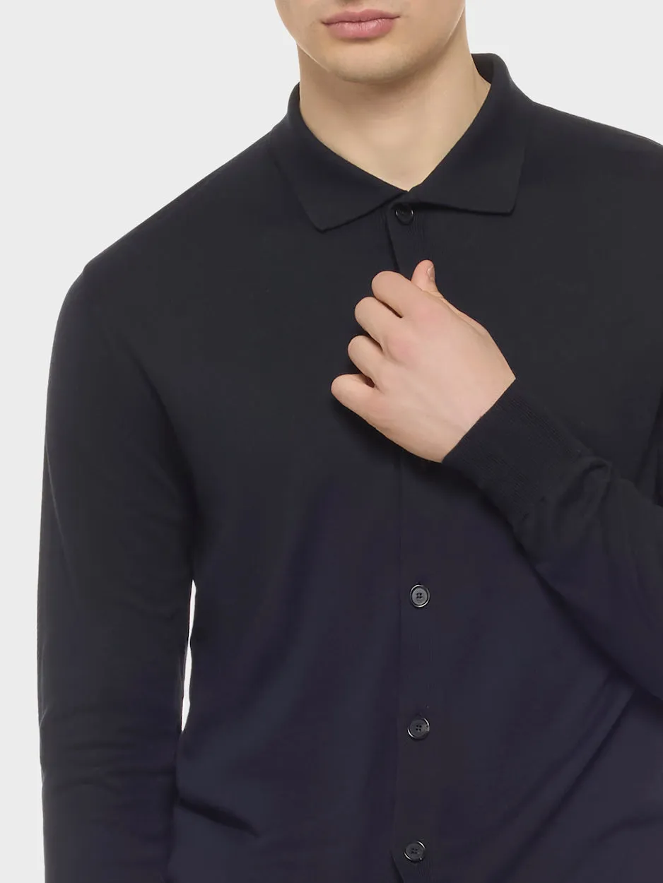 Caruso Butterfly polo cardigan seta cotone blu