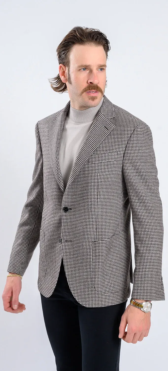 Alain Delon giacca slim lana beige fantasia pied-de-poule