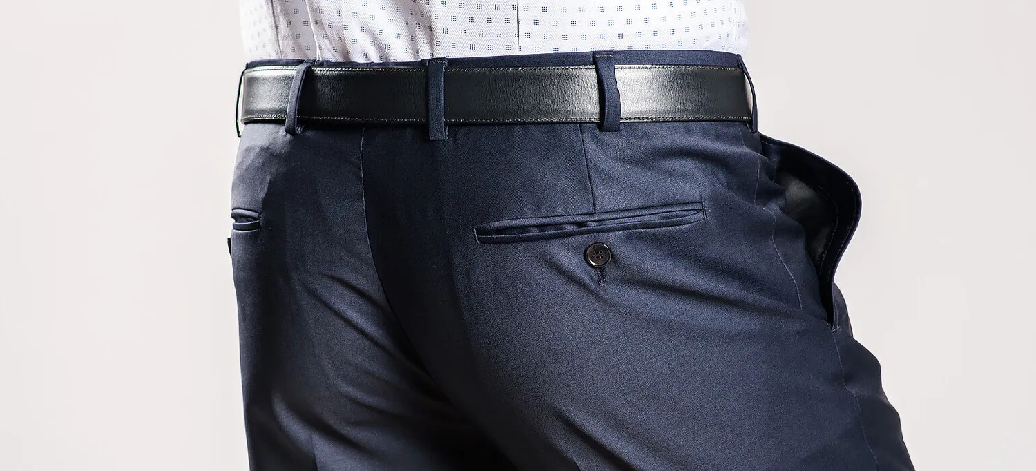 Alain Delon pantalone abito blu navy slim lana stretch