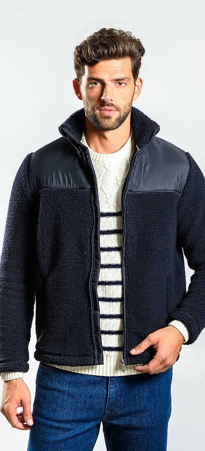 Alain Delon giacca pile blu navy slim fit zip