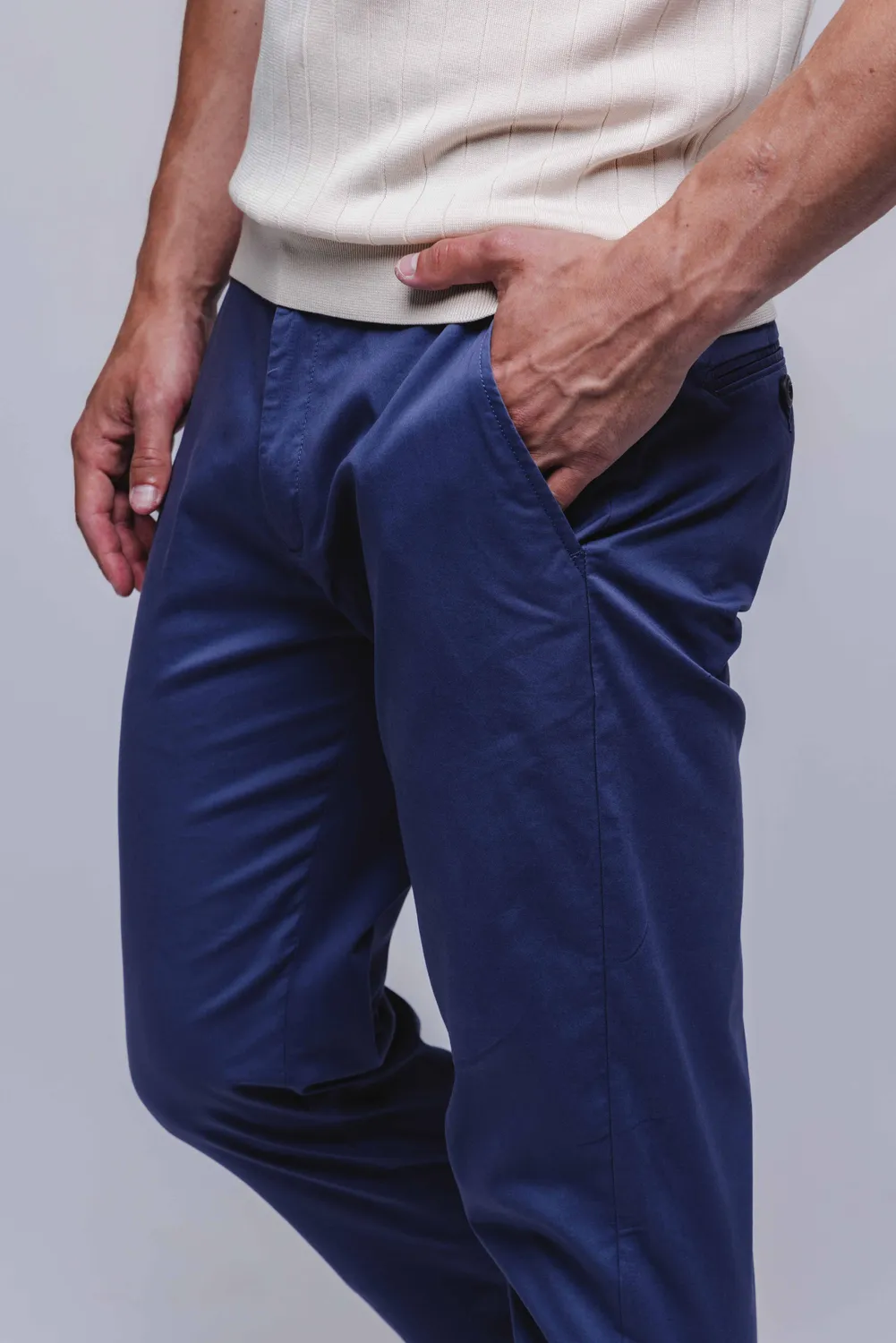 Alain Delon chinos grigio-blu cotone elasticizzato