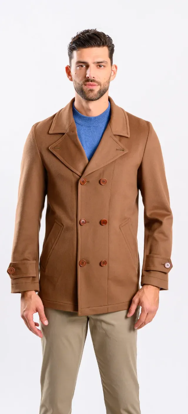 Alain Delon cappotto corto marrone lana doppiopetto