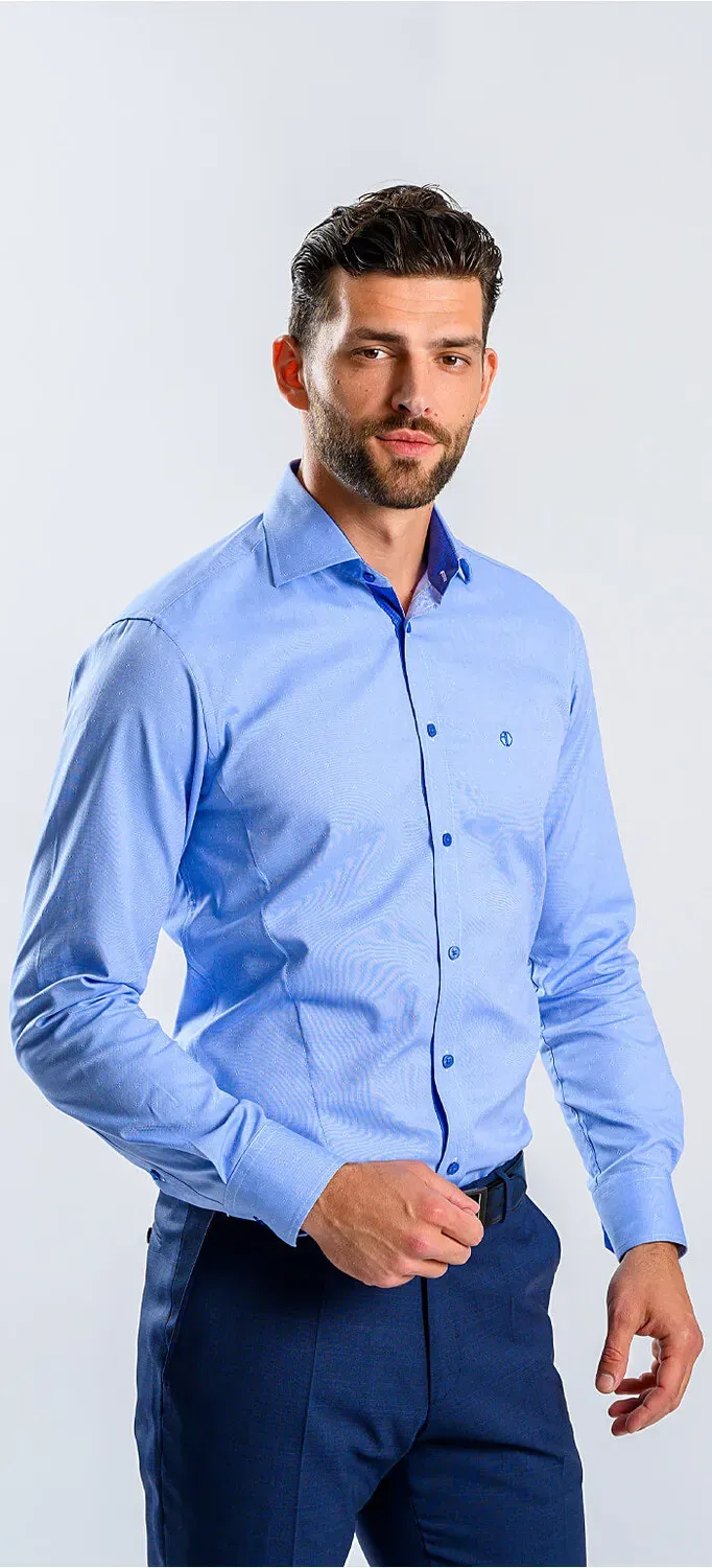 Alain Delon Blue camicia extra slim fit blu fantasia bianca