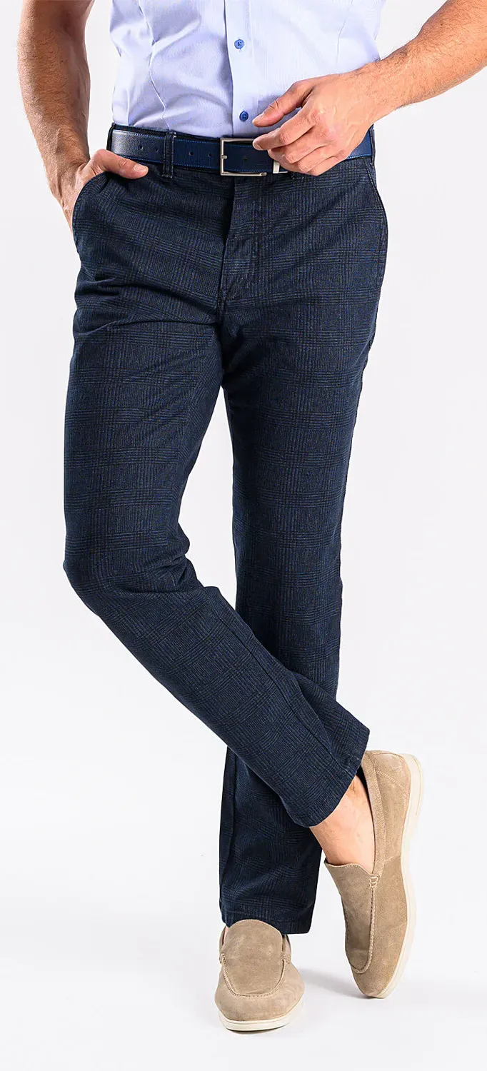 Alain Delon pantalone slim blu a quadri neri