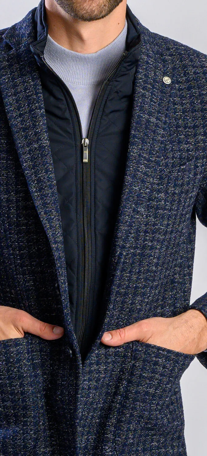 Alain Delon giacca blu-grigia slim con inserto