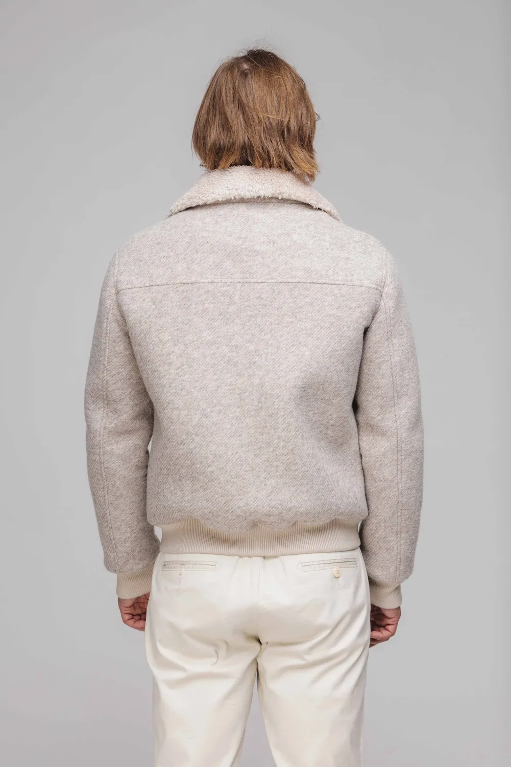 Alain Delon bomber beige collo peluche uomo S lana